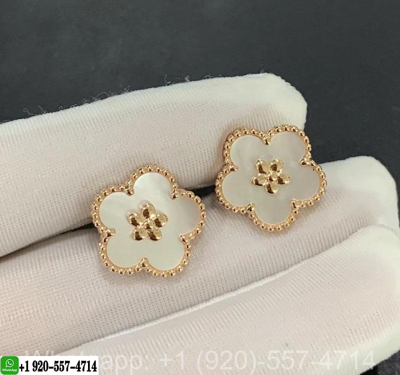 Van Cleef & Arpels 18K Rose Gold Mother of Pearl Lucky Springs Plum Blossom Earrings VCARP7RU00