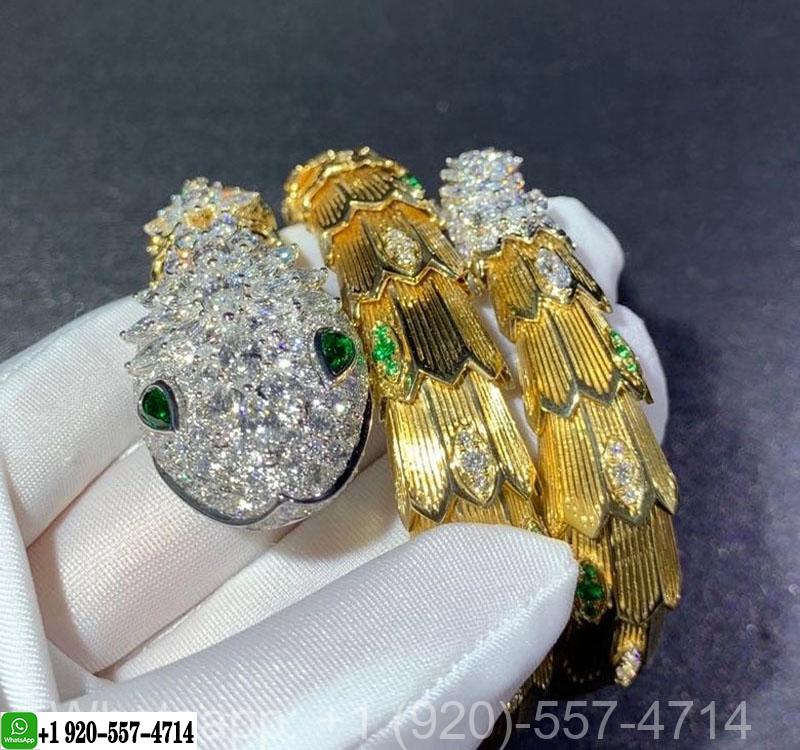 Custom Made Bvlgari 18k Gold Emerald and Diamonds Serpenti High Jewelry Bracelet