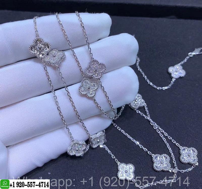 Van Cleef & Arpels 18K White Gold Diamond Sweet Alhambra 16 motifs Long Necklace VCARO85A00